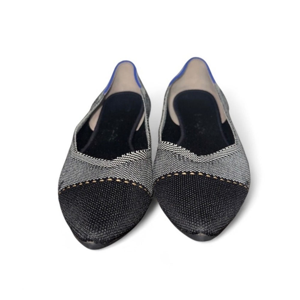 ROTHYS Womens Pointed Toe Flats Black White Woven Knit Comfortable‎ Shoes US 9.5